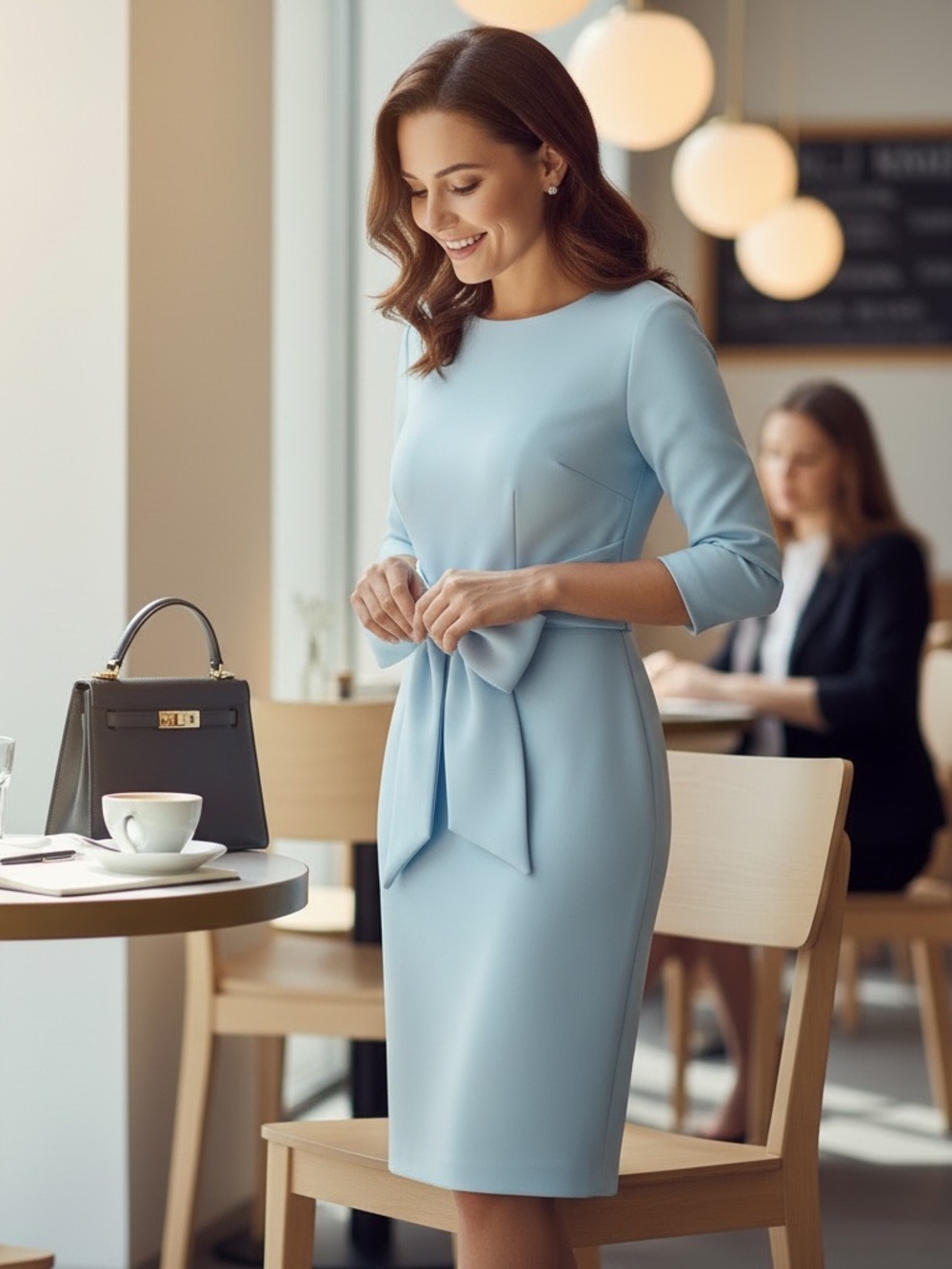 Adrianna Papell Light Blue Bow-Front Sheath Dress for Women